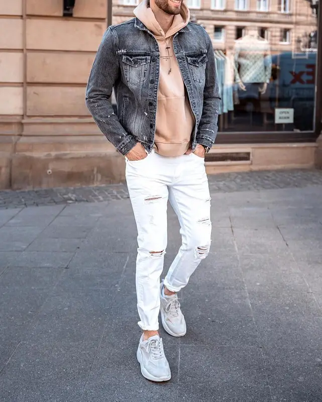 Hoodie with jacket and jeans.