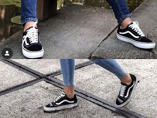 Black sneaker with horizontal stripes