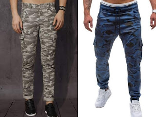 Men wearing Military print trousers