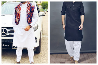 Two mens wearing different types of indo-western wear kurta-pajama.