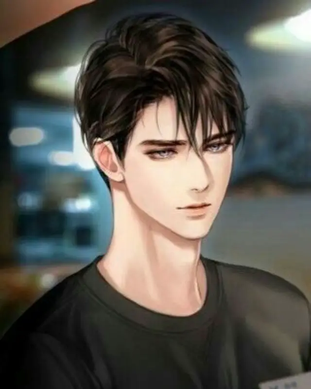 medium length cool hairstyle, anime male character.