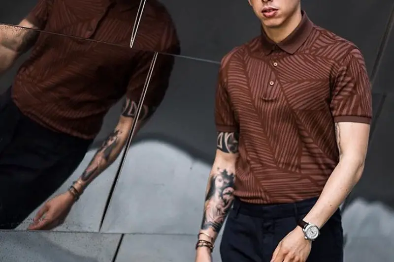 Brown color flower print men's polo t-shirt