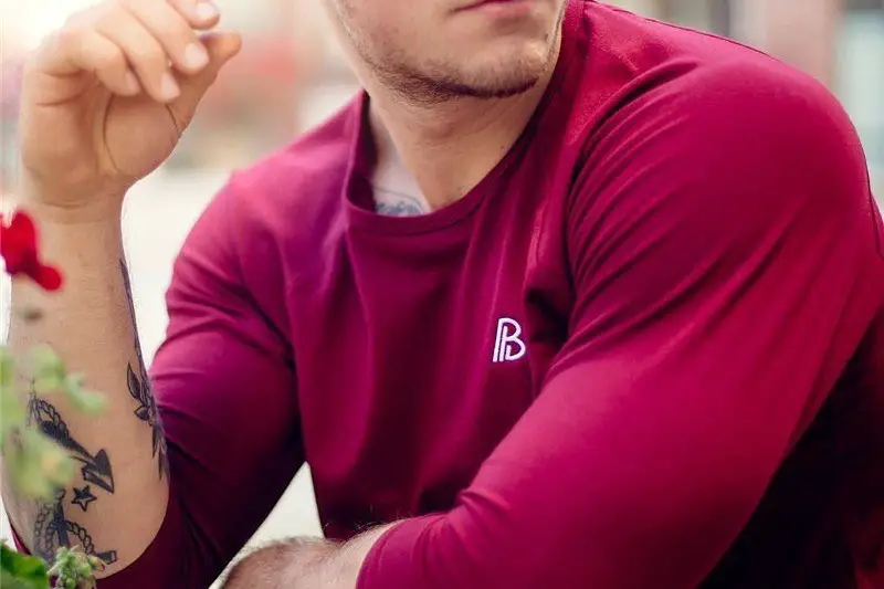 A red color stretchable crew neck t-shirt.
