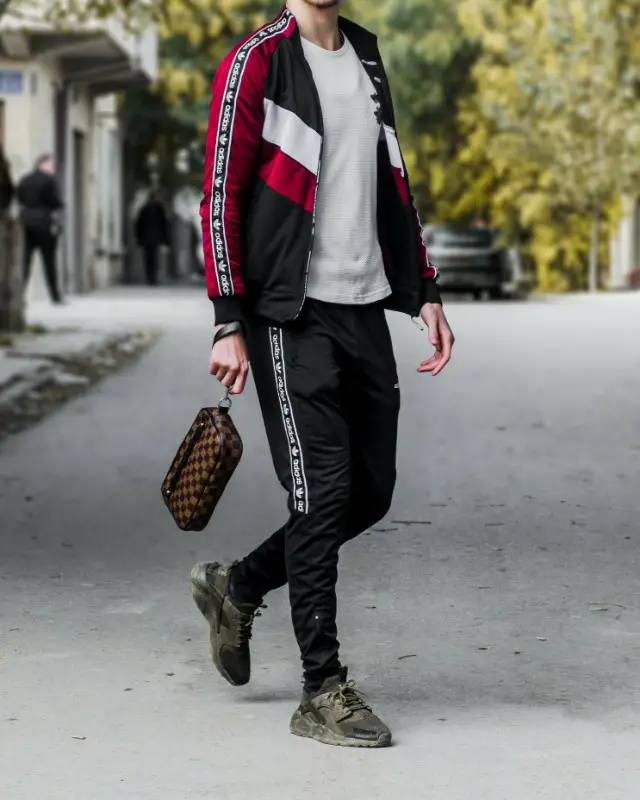 Man wearing, a Track jackets and stretchable joggers.