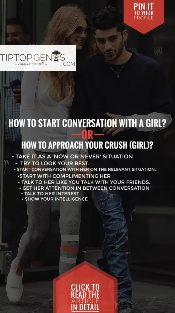 A pin image of showing title How to talk to a girl for the first time.