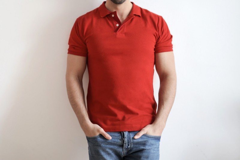 red polo shirt with jeans