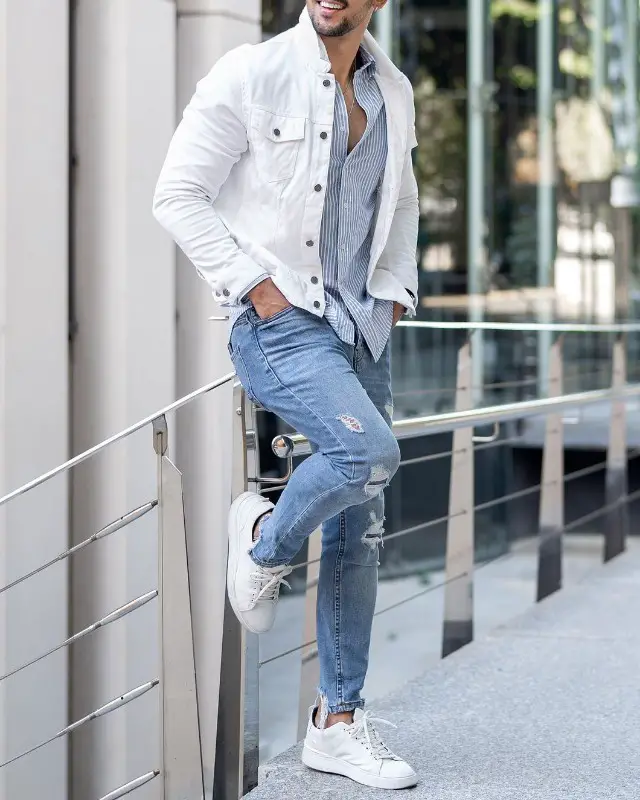Outfit using apparel Denim jacket, jeans and shirt.