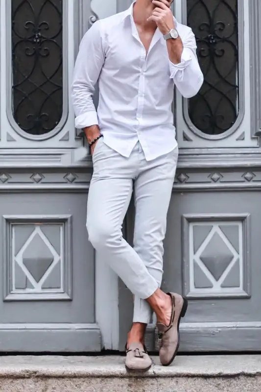 Men's tone on tone outfit combination ideas.