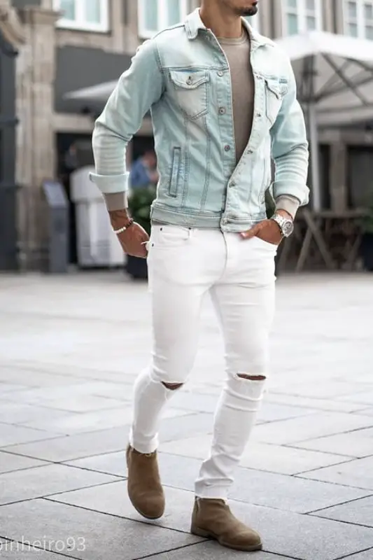 White jeans with blue denim