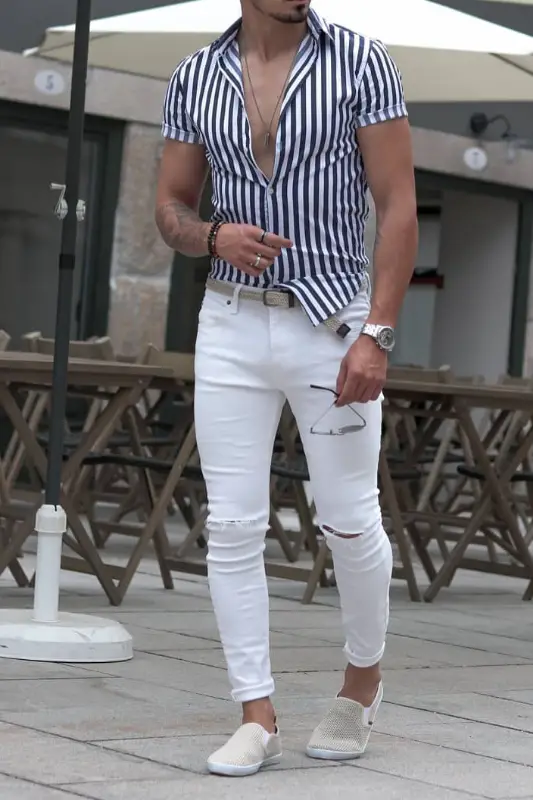 White jeans with half sleeve shirts