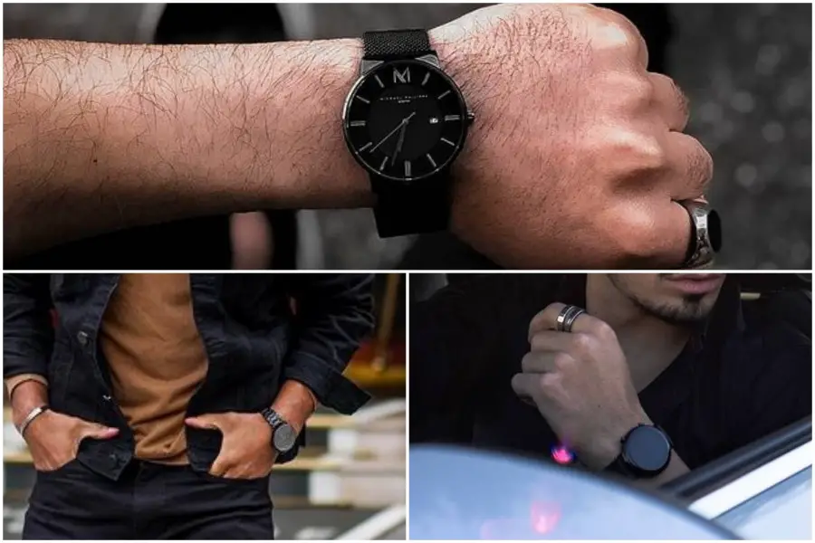Black dial and black band watch style.
