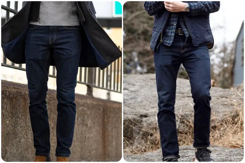 Dark blue jeans in preppy style men.