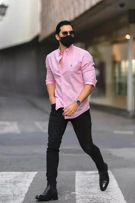 Pink shirts with black jeans