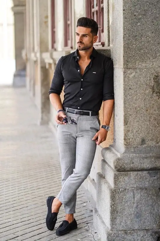 How to Wear Black Shirts And Grey Pants  Grey Pant Black Shirt Ideas   TiptopGents