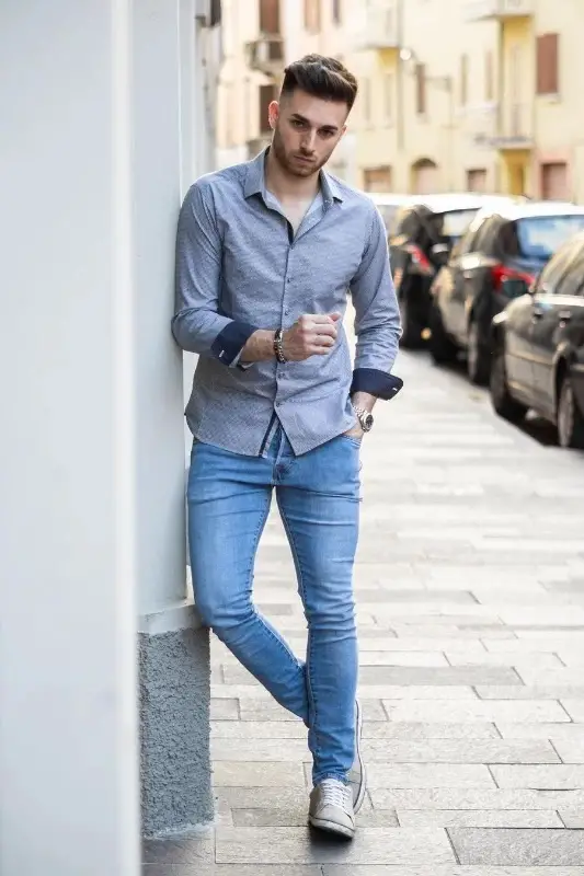 Blue Jeans with Grey Colour Shirt