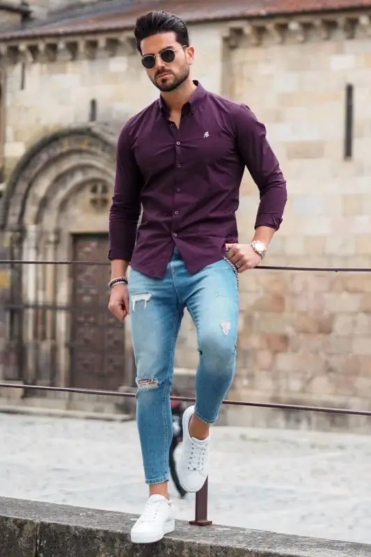 Blue Jeans With Purple colour shirt