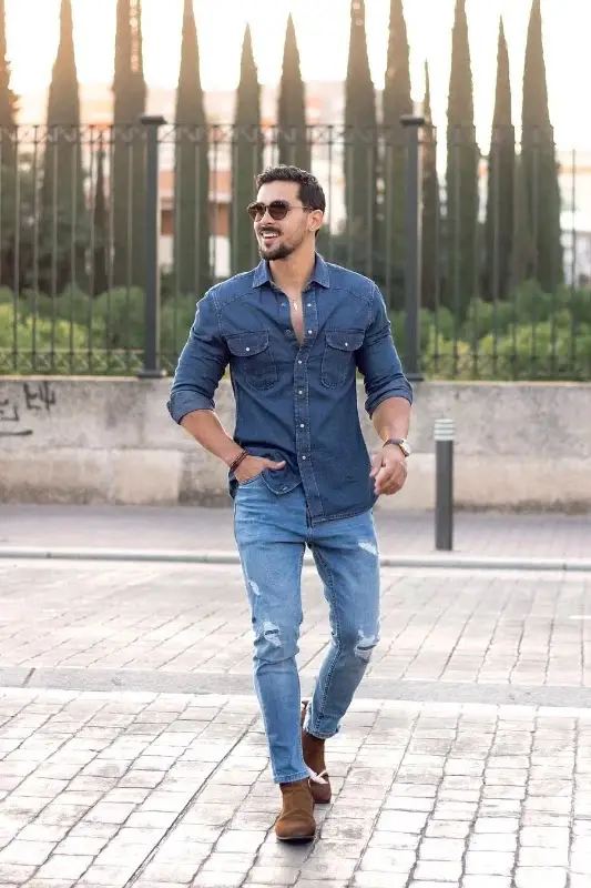 Blue jeans pant with denim shirt