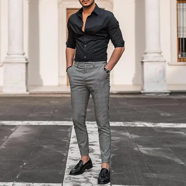 Grey and Black Formal pant shirt photo