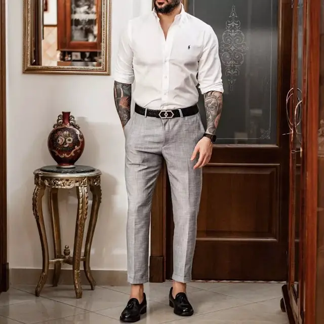 Grey and White Formal pant shirt photo