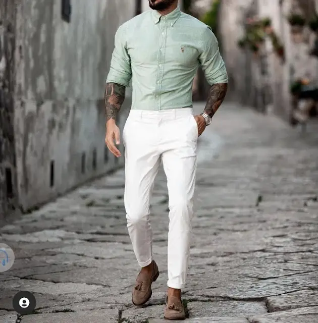 Olive Green and White Formal pant shirt photo