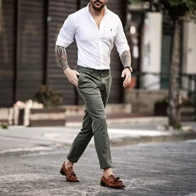 White and olive green Formal pant shirt photo