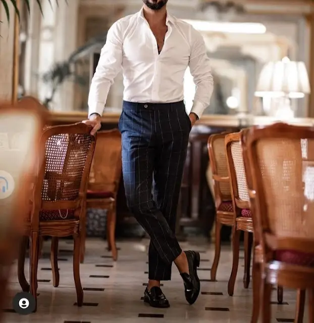 White and Navy Blue Formal pant shirt photo