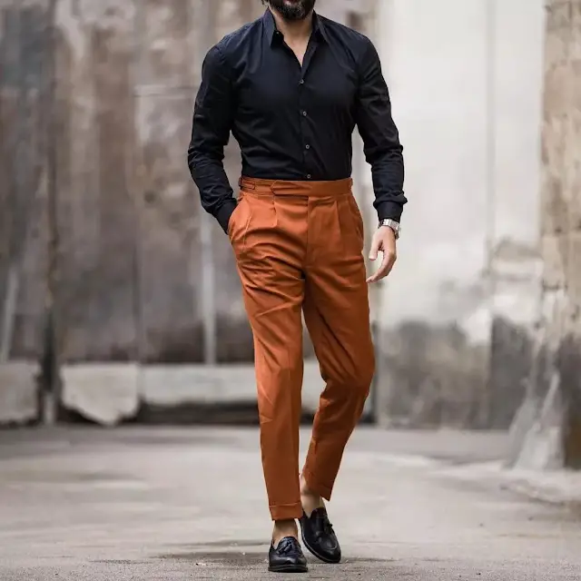 Black and Rusty Orange Formal pant shirt photo