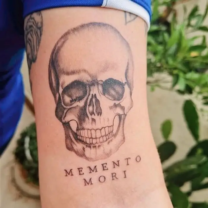 Memento Mori Tattoo On Shoulder/Biceps