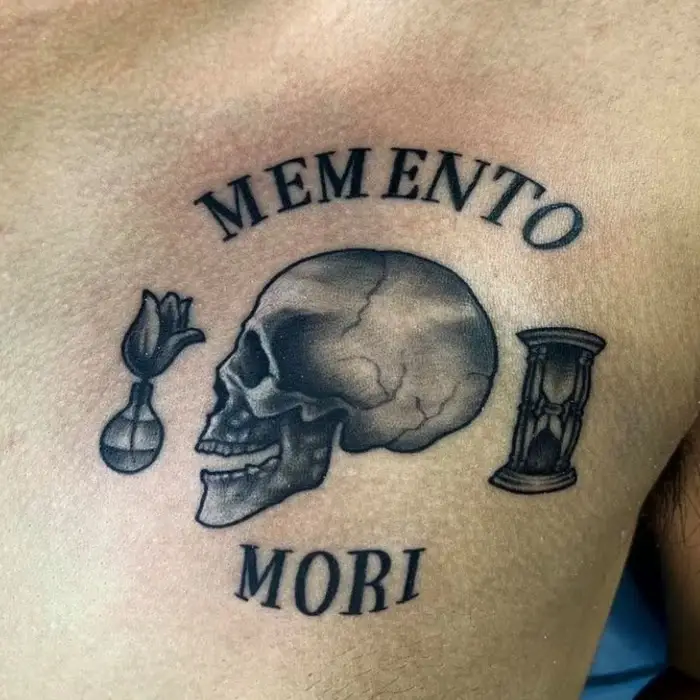 Memento Mori Tattoo On Chest