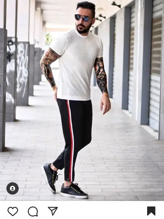 Side striped Athleisure pants with crewneck t-shirt