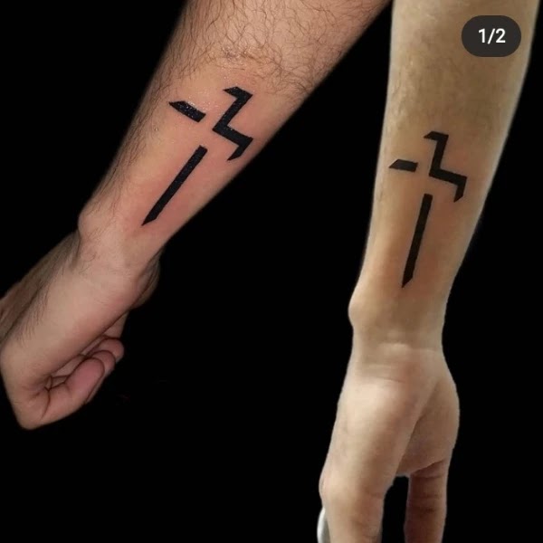 Small Cross tattoo on side wrist