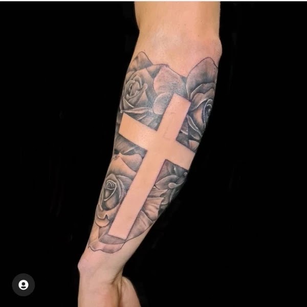 Side forearms cross tattoos