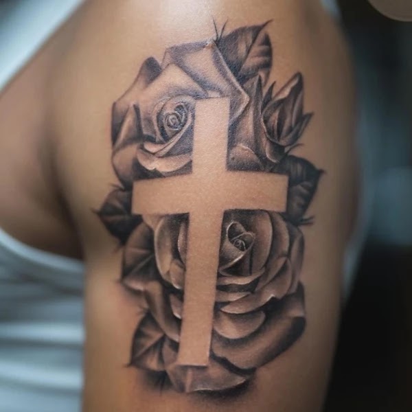 Shoulder(hand side) cross tattoos ideas