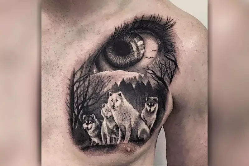 3d eye One side Chest Tatoos Male