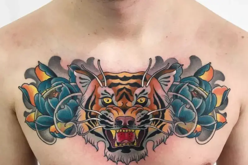 Tiger Full Chest Dense Men's Tattoo Ideas