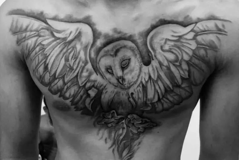 Owl Full Chest Dense Men's Tattoo Ideas