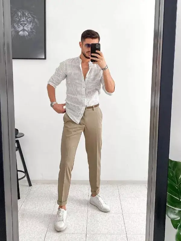White and beige Shirt pant combination photos.