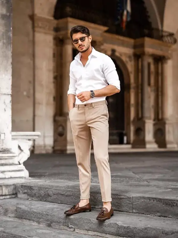 White and beige Shirt pant combination photos.