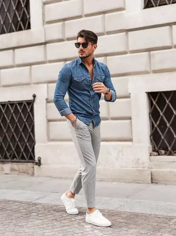 Blue and light grey Shirt pant combination photos.