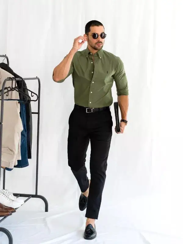 Olive Green and Black Shirt pant combination photos.