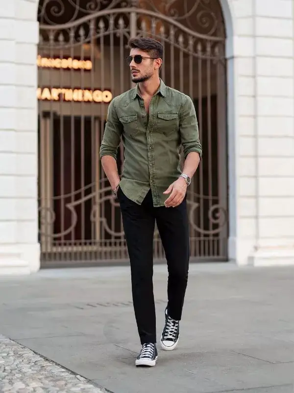 Olive Green and Black Shirt pant combination photos.