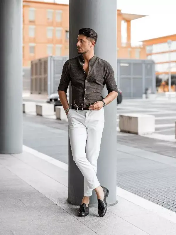 Grey and white Shirt pant combination photos.