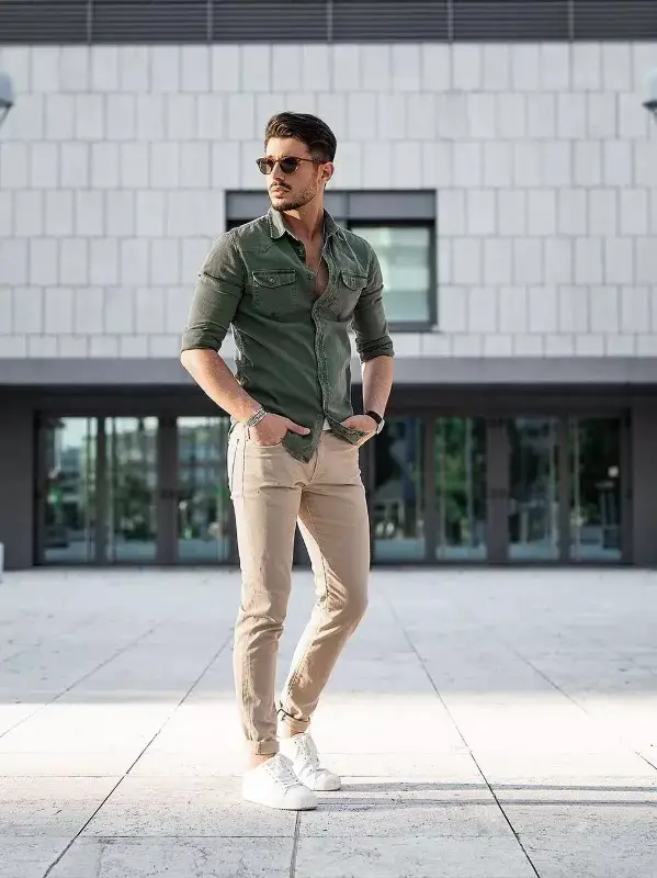 Olive green and beige  Shirt pant combination photos.