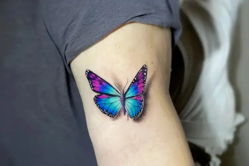 Colorful butterfly 3D men's tattoo design.