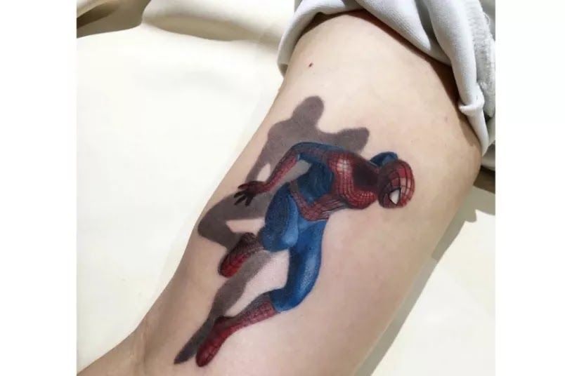 3D spiderman body tattoo men.