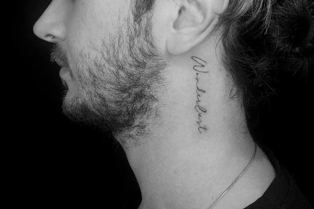 Written text (quotes, words and alphabet) Neck tattoos