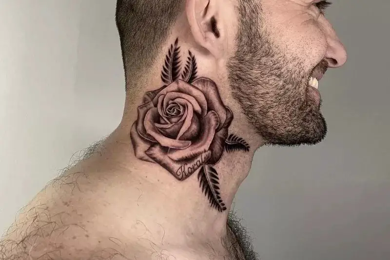 Rose, Medium/Big size neck tattoos.