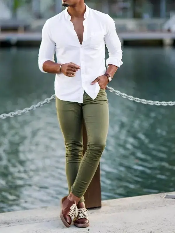 White shirt with olive green