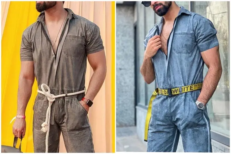 Style accessories wity men's jumpsuit.