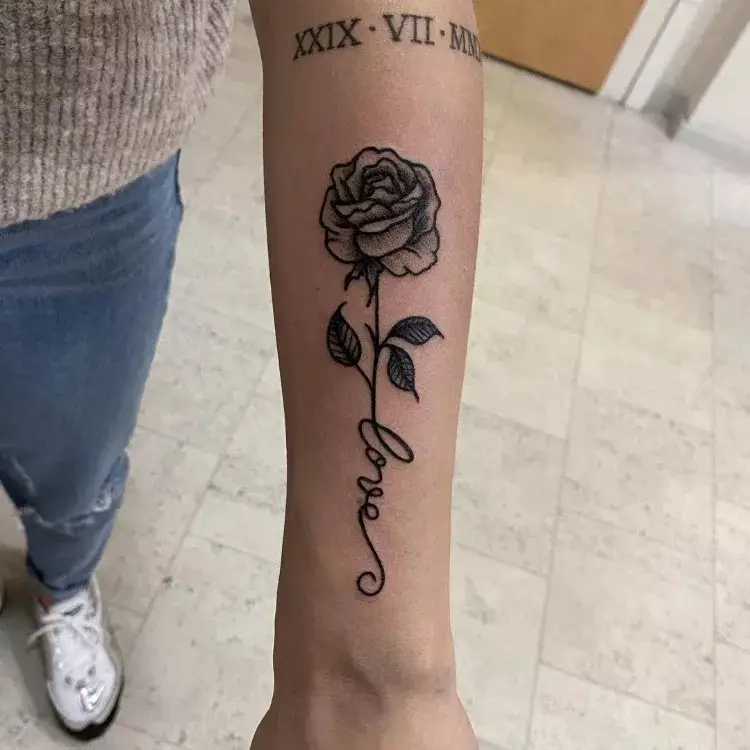 forearm rose tattoo for guys